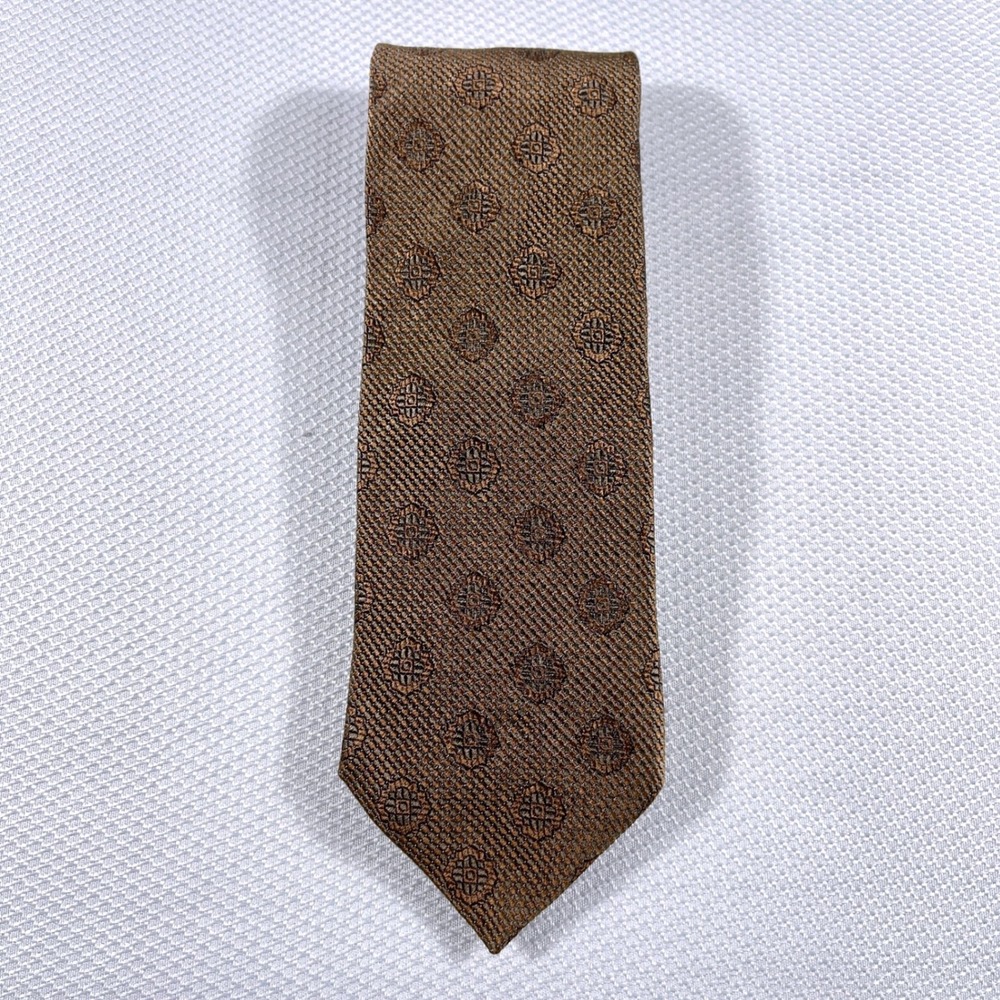 Paul Fredrick Made in Italy Mens Brown Silk Medallion Geometric Tie VTG